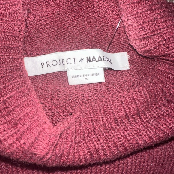 Project Naadam Maroon ruffled Cable knit sweater size Medium NWOT - Picture 6 of 6